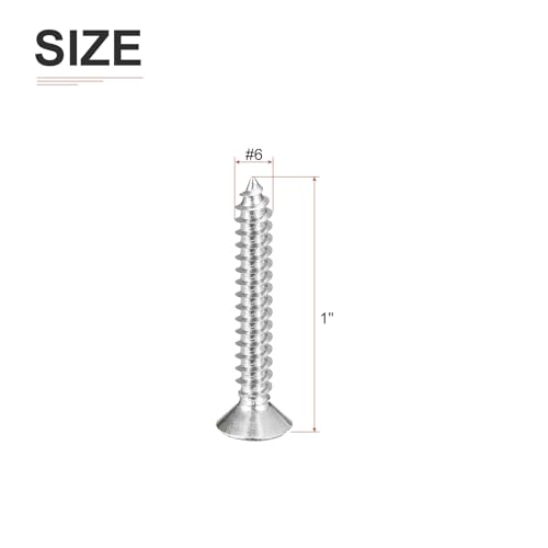 DTGN 100Pcs #6x1 Flat Head Wood Screws, 304 Stainless Steel Phillips Self Tapping Screws - Good for Woodworking, Furniture - Silver - color: Silver, size: #6x1"