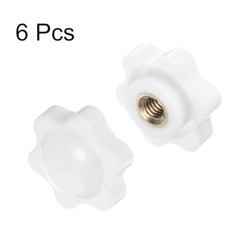 HARFINGTON 6pcs Star Knobs M6 Female Thread 25mm 6-Point Plastic Head Brass Insert Non-Through Hole Screw-in Threaded Hand Knob Clamping Handle, White - color: White, size: M6 x 25mm
