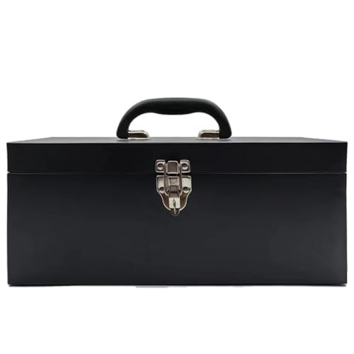 16" Portable Metal Toolbox Large Tool Box 18-Gauge Fishing Tackle Box Tool Box Drawer Organizer Steel Toolbox With Metal Latch and Handle Black - color: Black