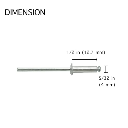 100 Pcs 5/32" x 1/2" Aluminum Pop Rivets, 4 x 12.7mm Blind Rivets, 4 x 12.7mm, Aluminum Grip and Steel Mandrel - size: 5/32" x 1/2"
