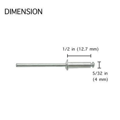 100 Pcs 5/32" x 1/2" Aluminum Pop Rivets, 4 x 12.7mm Blind Rivets, 4 x 12.7mm, Aluminum Grip and Steel Mandrel - size: 5/32" x 1/2"