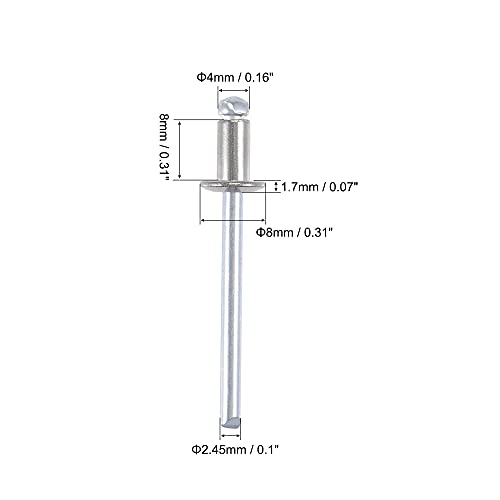 uxcell Blind Rivets 304 SS 4mm Diameter 8mm Grip Length Silver 50pcs - size: 4mm x 8mm