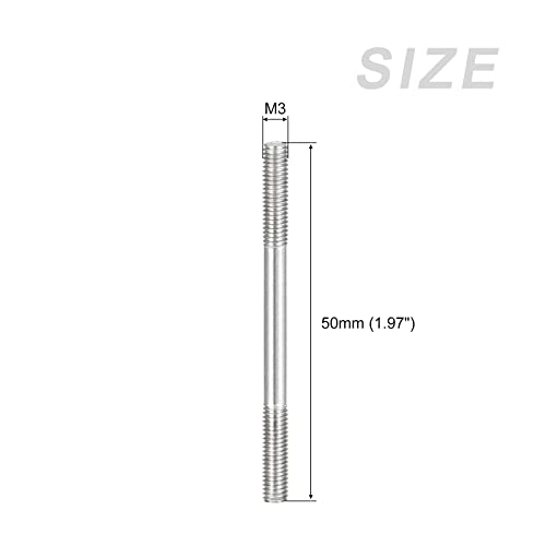 METALLIXITY Double Ended Stud Screws (M3 Thread 50mm Length) 10pcs, 304 Stainless Steel Dual Threaded Rod Bolts - for House Maintenance - size: M3x50mm