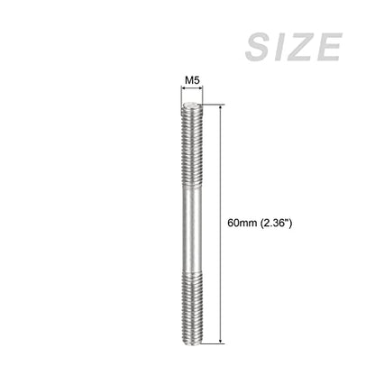 METALLIXITY Double Ended Stud Screws (M5 Thread 60mm Length) 10pcs, 304 Stainless Steel Dual Threaded Rod Bolts - for House Maintenance - size: M5x60mm