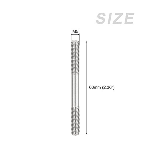 METALLIXITY Double Ended Stud Screws (M5 Thread 60mm Length) 10pcs, 304 Stainless Steel Dual Threaded Rod Bolts - for House Maintenance - size: M5x60mm