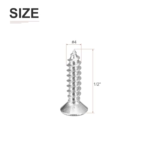DTGN 100Pcs #4x1/2 Flat Head Wood Screws, 304 Stainless Steel Phillips Self Tapping Screws - Good for Woodworking, Furniture - Silver - color: Silver, size: #4x1/2"