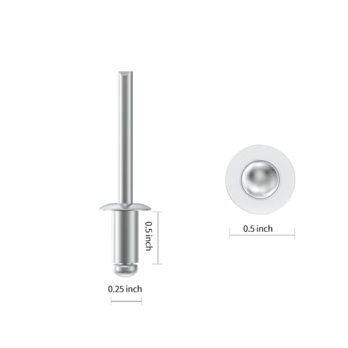VGBUY (65Pcs) 1/4" x1/2" Aluminum Blind Rivets, 6.3 x 12mm Pop Rivets,Rivets for Metal,Silver-(VG10113) - size: 1/4" x 1/2"(65pcs)