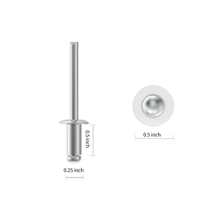 VGBUY (65Pcs) 1/4" x1/2" Aluminum Blind Rivets, 6.3 x 12mm Pop Rivets,Rivets for Metal,Silver-(VG10113) - size: 1/4" x 1/2"(65pcs)