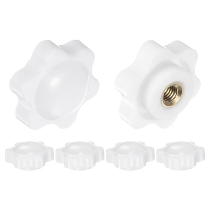 HARFINGTON 6pcs Star Knobs M5 Female Thread 25mm 6-Point Plastic Head Brass Insert Non-Through Hole Screw-in Threaded Hand Knob Clamping Handle, White - color: White, size: M5 x 25mm