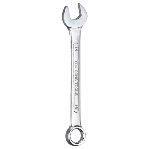 HARFINGTON Metric Combination Wrench, 15mm Open End & 15-Degree Offset - size: 15mm