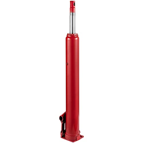 VEVOR 4 Ton Hydraulic Long Ram Jack, Cherry Picker Ram with Single Piston Pump, Manual Engine Hoist Cylinder with Handle and Flat Base, for Garage & Engine Lifting, Red - color: Red