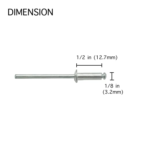 100 Pcs 1/8" x 1/2" Aluminum Pop Rivets, 3.2 x 12.7mm Silver Blind Rivets, Aluminum Grip and Steel Mandrel - size: 1/8" x 1/2"