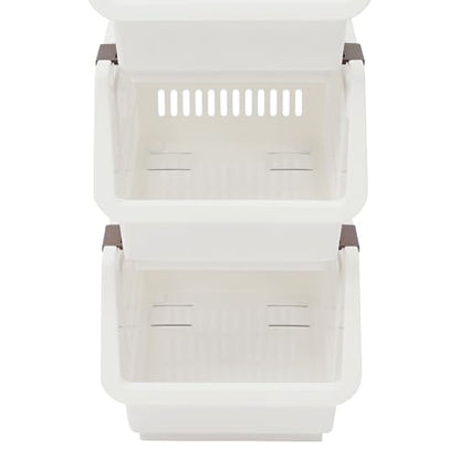 4 Pcs Open Front Stackable Storage Bins, PP Stacking Organizer Baskets with Rolling Wheels, Telescopic Buckles, Nestable, 38.58lbs Load (White) - color: White