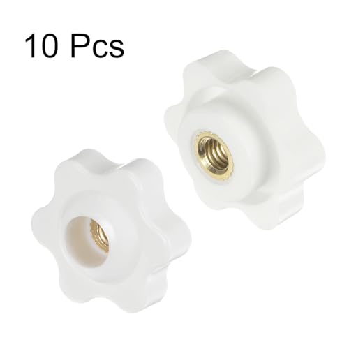 HARFINGTON 10pcs Star Knobs M5 Female Thread 25mm Head Plastic Through Hole Brass Screw-in Clamping Handles Threaded Hand Knobs, White - color: White, size: M5 x 25mm