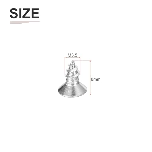 DTGN 100Pcs M3.5x8mm Flat Head Wood Screws, 304 Stainless Steel Phillips Self Tapping Screws - Good for Woodworking, Furniture - Silver - size: M3.5x8mm