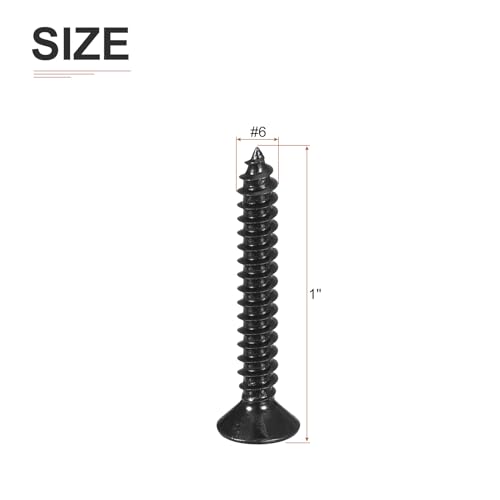 DTGN 100Pcs 6"x1" Flat Head Wood Screws, Self Tapping Screws Black - color: Black, size: #6x1"