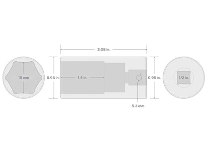 TEKTON 1/2 Inch Drive x 15 mm 6-Point Impact Socket | SID23115 - size: 15 mm, style: Deep