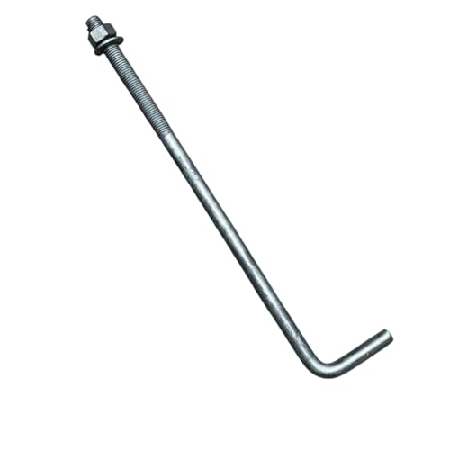 Sandbaggy 3/4" x 18" Threaded Concrete Anchor L-Bolts (Nuts & Washers Included) - Hot Dipped Galvanized - Sill Plate, Base Plate, Masonry, Wood, Cement Anchors, J Bolt (5, 3/4" x 18")