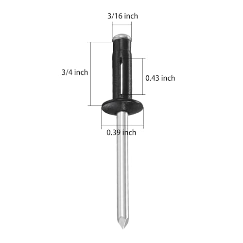 Wensilon (150 pcs) Tri-Fold Rivets Assortment 3/16 * 3/4，Tri Grip Rivets，Black Aluminum Blind Rivets Tri Grip Boat Kayak Rivets,Trifold Rivets，Bulb Style Rivets - color: Black, size: 3/16*3/4