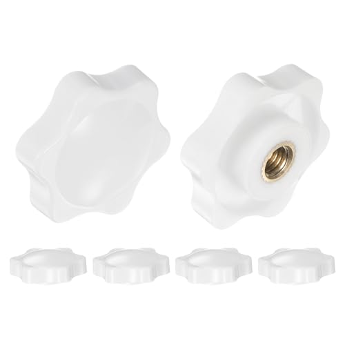 HARFINGTON 6pcs Star Knobs M6 Female Thread 32mm 6-Point Plastic Head Brass Insert Non-Through Hole Screw-in Threaded Hand Knob Clamping Handle, White - color: White, size: M6 x 32mm