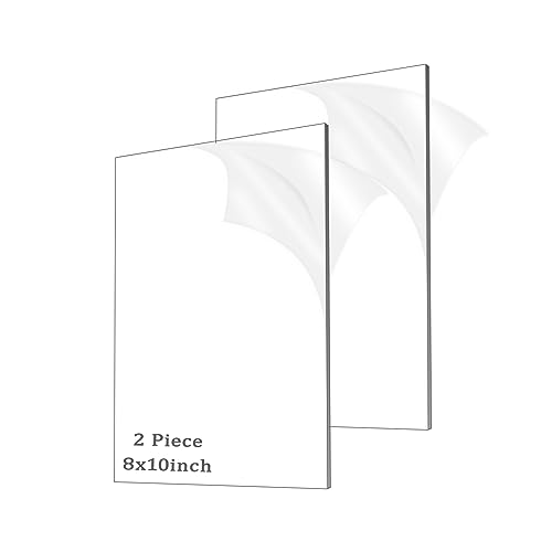 2 Pieces 1/8" Thick (3mm) Acrylic Sheets, Plexiglass Sheets, Clear Cast Plexiglass 8”x 10” with Protective Paper for Signs DIY Display Projects,Craft,Photo Frames - size: 2 piece 8'' * 10'' 3mm