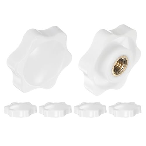 HARFINGTON 6pcs Star Knobs M8 Female Thread 32mm 6-Point Plastic Head Brass Insert Non-Through Hole Screw-in Threaded Hand Knob Clamping Handle, White - color: White, size: M8 x 32mm