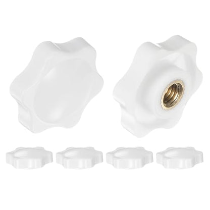 HARFINGTON 6pcs Star Knobs M8 Female Thread 32mm 6-Point Plastic Head Brass Insert Non-Through Hole Screw-in Threaded Hand Knob Clamping Handle, White - color: White, size: M8 x 32mm