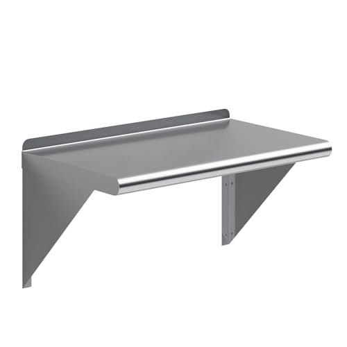 AmGood 14 in. Deep x 24 in. Wide Stainless Steel Wall Mount Shelf with Backsplash - Microwave, Pressure Washer & Air Compressor | NSF 18-Gauge 430, Holds 240 lbs | Bullnose Edge, Brackets Included - size: 14 in. x 24 in.