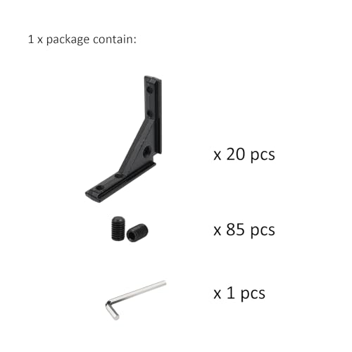 20Pcs 2020 Aluminum Extrusion Black Corner Bracket T Slot Inside L Shape Joint Angle Hardware Panel Mount Connector with Screws for 20 Series 20/20 2040 V Slot Extruded Aluminum Profile - style: 20 sets with M4