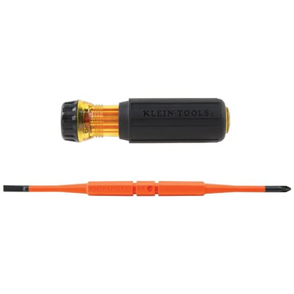 Klein Tools 32286 Insulated Screwdriver, 2-in-1 Screwdriver Set with Flip Blade, #1 Phillips and 3/16-Inch Slotted Tips, Double-Ended Blades - size: #1 PH + 3/16 SL
