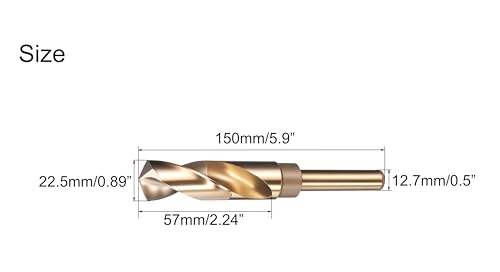 NACX 22.5mm Reduced Shank Cobalt Drill Bit, HSS 6542 High-Speed Steel Twist Drill Bits with 1/2” Shank for Metal Plastic Wood - size: 22.5mm