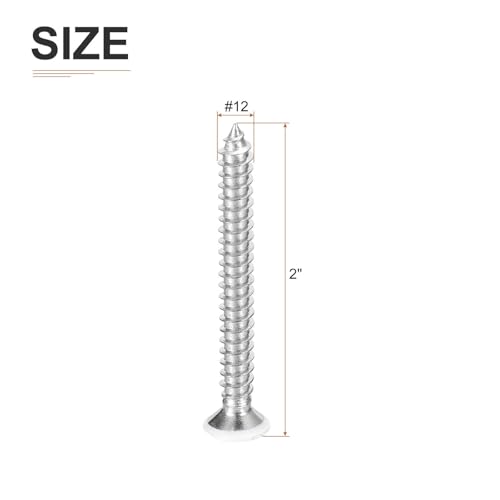 DTGN 50Pcs #12x2 Flat Head Wood Screws, 304 Stainless Steel, White - color: White, size: #12x2"
