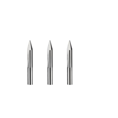 HUHAO Engraving Bit,Premium Carbide Tough Tip Cone Shape Metal Engraving Bit with 2-Flute Striaght Grooves 6mm Shank 25 Degree 0.5mm Tip CNC Marking Conical V-Bit for Steel Brass MDF Wood 3PCS