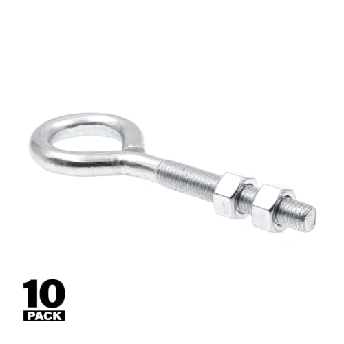 Prime-Line 9066972 Eye Bolts with Nuts, 1/2 in.-13 x 6 in., Zinc Plated Steel (10 Pack)