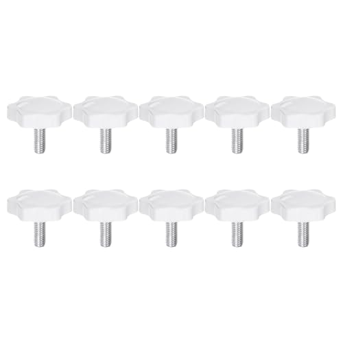 HARFINGTON 10pcs Star Knobs M6 x 14mm Male Thread 32mm Plastic 6-Point Head Stud Knob Hand Tightening Clamping Screw Replacement Threaded Handle, White - size: M6 x 14mm