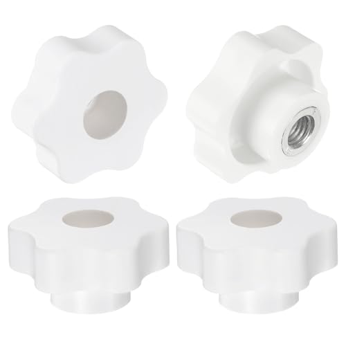 HARFINGTON 4pcs Star Knobs M10 Female Thread 48mm Head Plastic Through Hole Brass Screw-in Clamping Handles Threaded Hand Knobs, White - color: White, size: M10 x 48mm