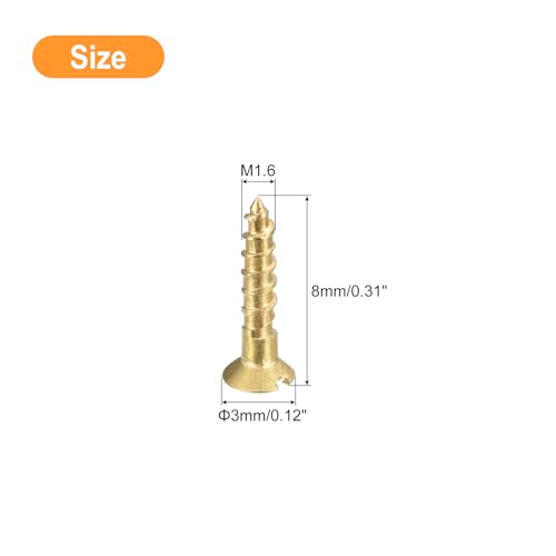 uxcell Brass Wood Screws, 30Pcs M1.6 x 8mm Slotted Drive Flat Head Self Tapping Screw Countersunk for Woodworking Furniture - size: M1.6 x 8mm