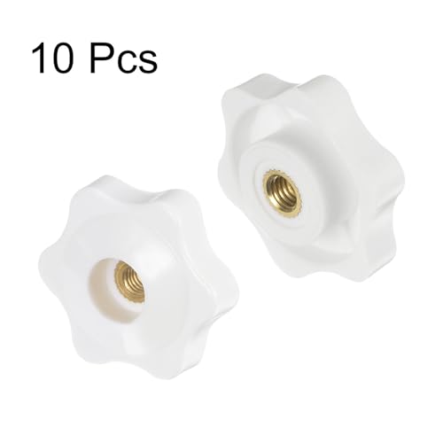 HARFINGTON 10pcs Star Knobs M5 Female Thread 32mm Head Plastic Through Hole Brass Screw-in Clamping Handles Threaded Hand Knobs, White - color: White, size: M5 x 32mm