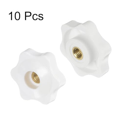 HARFINGTON 10pcs Star Knobs M5 Female Thread 32mm Head Plastic Through Hole Brass Screw-in Clamping Handles Threaded Hand Knobs, White - color: White, size: M5 x 32mm