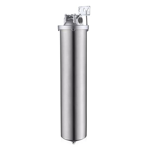 NSF/ANSI 42 Certi Stainless Steel Jumbo Size Filter Housing for 20" Filter Cartridge, 1" NPT Water Filter Housing, Drain Valve Style C (Square Head) - size: 20" C Housing-1 NPT