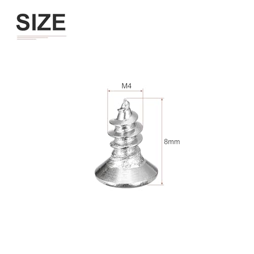DTGN 100Pcs M4x8mm Flat Head Wood Screws, 304 Stainless Steel Phillips Self Tapping Screws - Good for Woodworking, Furniture - Silver - size: M4x8mm