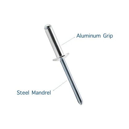 100 Pcs 5/32" x 5/8" Aluminum Pop Rivets, 4 x 16mm Blind Rivets, Aluminum Grip and Steel Mandrel - size: 5/32" x 5/8"