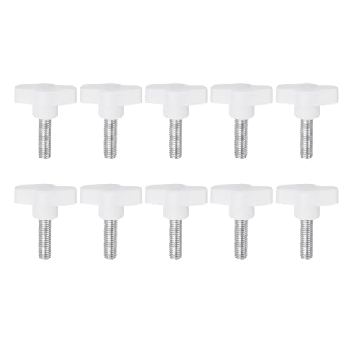 HARFINGTON 10pcs Wing Knobs M8 x 25mm Male Thread Plastic Tee Stud Knobs T Threaded Handles Hand Clamping Tightening Thumb Screws Thumbscrew, White - color: White, size: M8 x 25mm