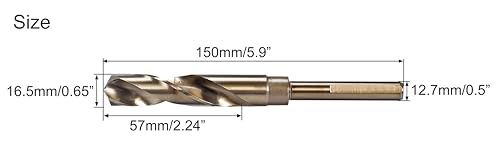 NACX 16.5mm Reduced Shank Cobalt Drill Bit, HSS 6542 High-Speed Steel Twist Drill Bits with 1/2” Shank for Stainless Steel Alloy Metal Plastic Wood - size: 16.5mm