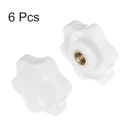 HARFINGTON 6pcs Star Knobs M6 Female Thread 32mm 6-Point Plastic Head Brass Insert Non-Through Hole Screw-in Threaded Hand Knob Clamping Handle, White - color: White, size: M6 x 32mm