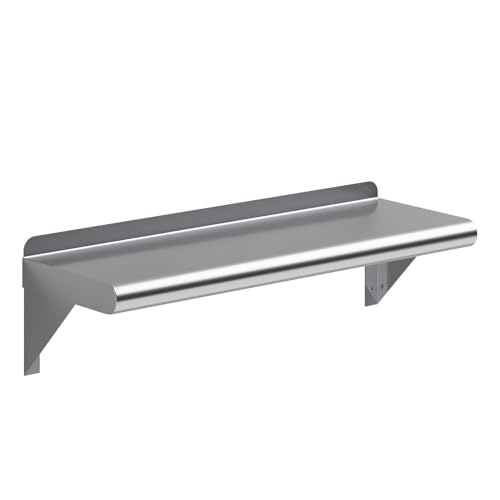 AmGood 8 in. Deep x 24 in. Wide Stainless Steel Wall Mount Shelf with Backsplash - Laundry, Coffee Station & Garage Storage | NSF 18-Gauge 430, Holds 165 lbs | Bullnose Edge, Brackets Included - size: 8 in. x 24 in.