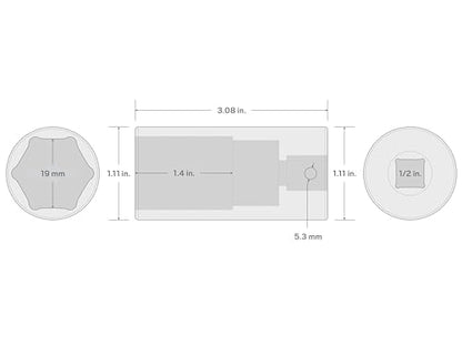 TEKTON 1/2 Inch Drive x 19 mm 6-Point Impact Socket | SID23119 - size: 19 mm, style: Deep