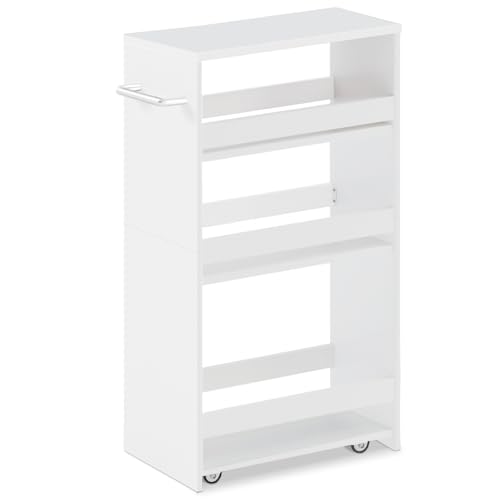 MARTY Slim Rolling Storage Cart, Wood Utility Kitchen Bathroom Laundry Cart - color: All White, size: 7.9"D x 15.75"W x 31.5"H