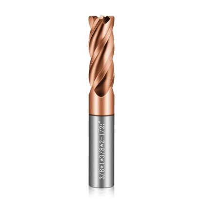 3/8" Carbide End Mills - 4 Flute Square End Mill with AlTiN Coating, HRC 55 Deg, 4T Tungsten Milling Bits for Stainless Steel, Hardened Steel, Cast Iron, Copper, Alloys & More - size: 3/8 in