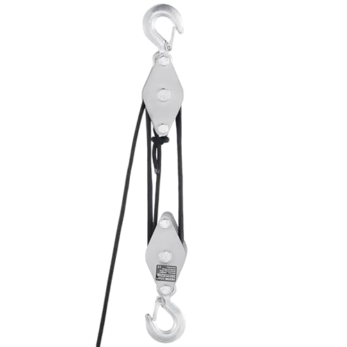VEVOR 4400 lbs Breaking Strength 100 FT Rope Pulley Hoist, 5:1 Lifting Power Heavy Duty Pulley System with 2pcs Soft Loops, Metal Wheels Bearing Structure, Block and Tackle for Lifting Heavy Objects - size: 0.23" x 100'